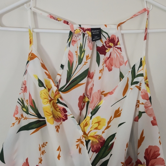 Emery Rose 1XL Floral Halter Top Surplice Wrap Front Boho Tropical Summer Blouse - Picture 4 of 13